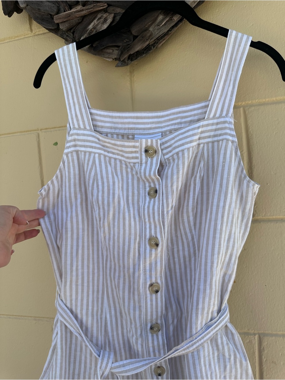 Liz Claiborne Beige and White Striped Button-Front Sundress - Picture 5 of 9